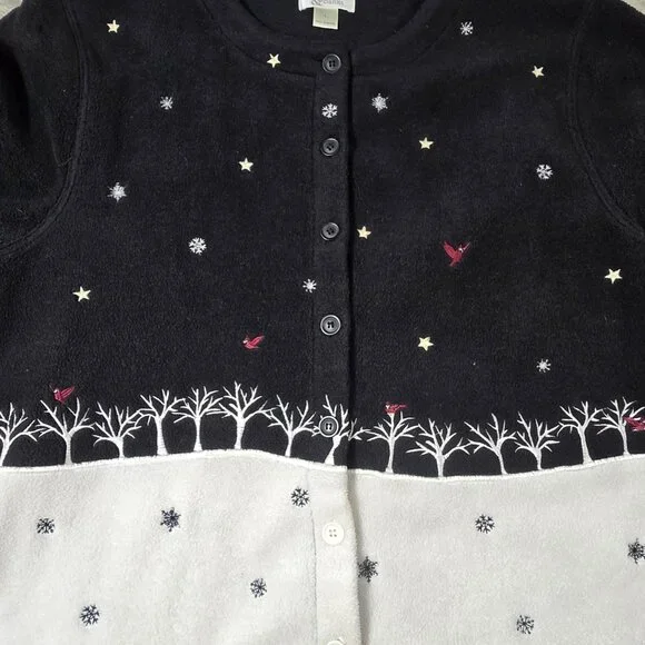 Christopher & Banks Winter Scene Cardigan Sweater Women’s Large Snowflake Bird C - Picture 6 of 11